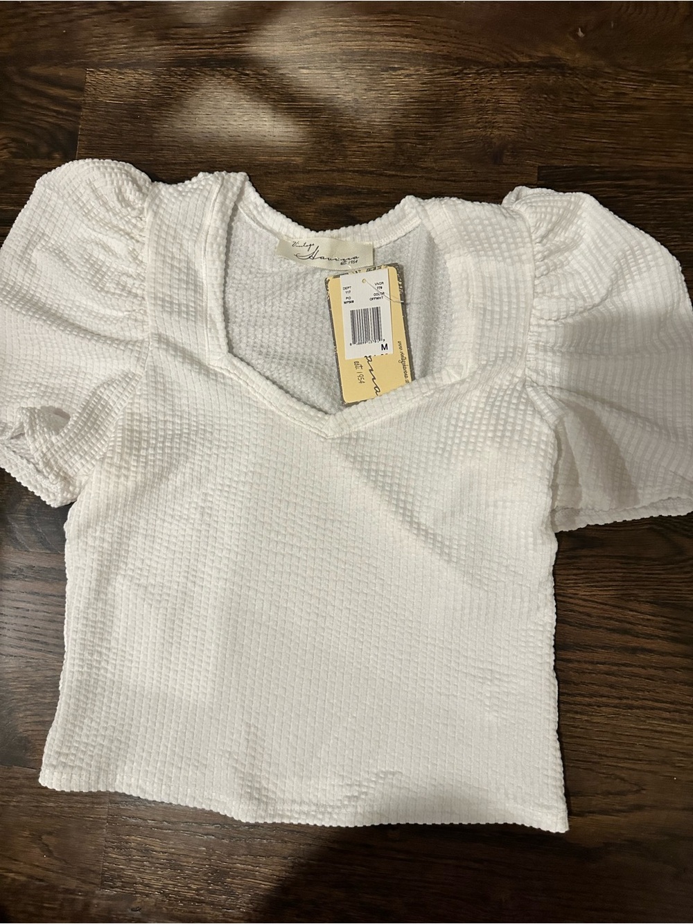 Vintage Havana White Textured Puff-Sleeve Crop Top